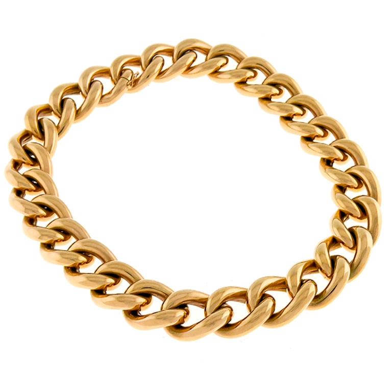 18 Karat Rose Gold Figaro Tubular Chain Necklace For Sale at 1stdibs