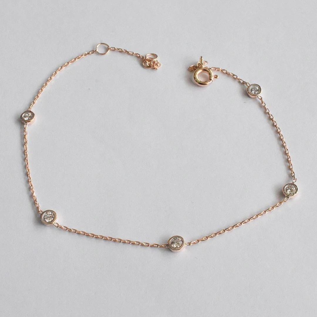 Moderne Bracelet solitaire en or 18 carats  cinq diamants en vente
