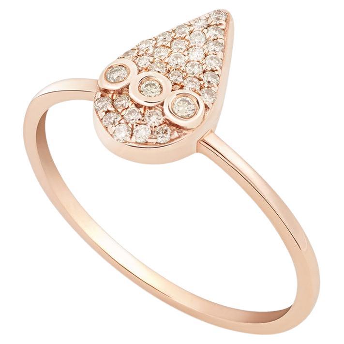 18k Rose Gold Flat-Drop Ring with 32 Champagne Diamonds, Size US 7