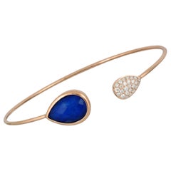 18K Rose Gold Flexible Bangle Bracelet w/ Lapis Lazuli, White Quartz & Diamonds