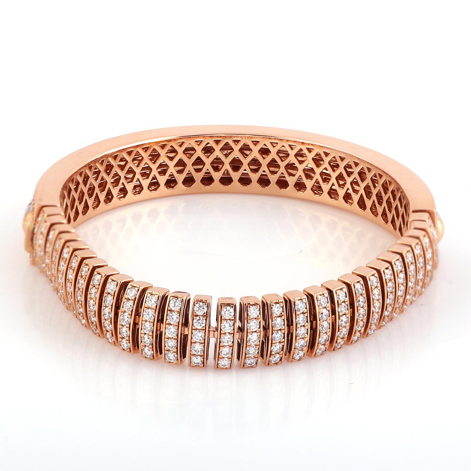Mixed Cut 18k Rose Gold Flexible Bracelet with Vs Diamonds & Ceramic Mosaic Work