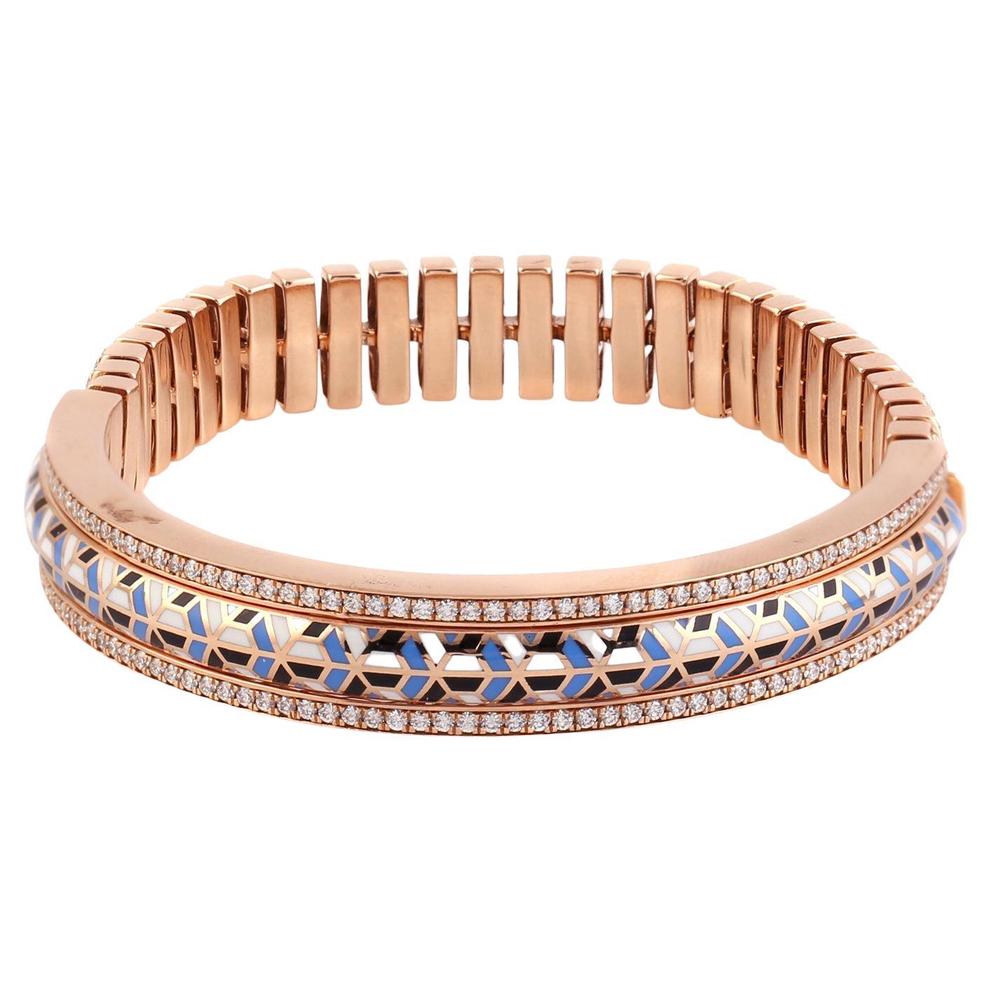 18k Rose Gold Flexible Bracelet with Vs Diamonds & Ceramic Mosaic Work