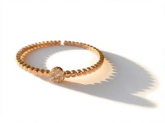 18K Rose Gold Flexible Cuff Bracelet with Rose Element and Brilliant-Cut Diamond