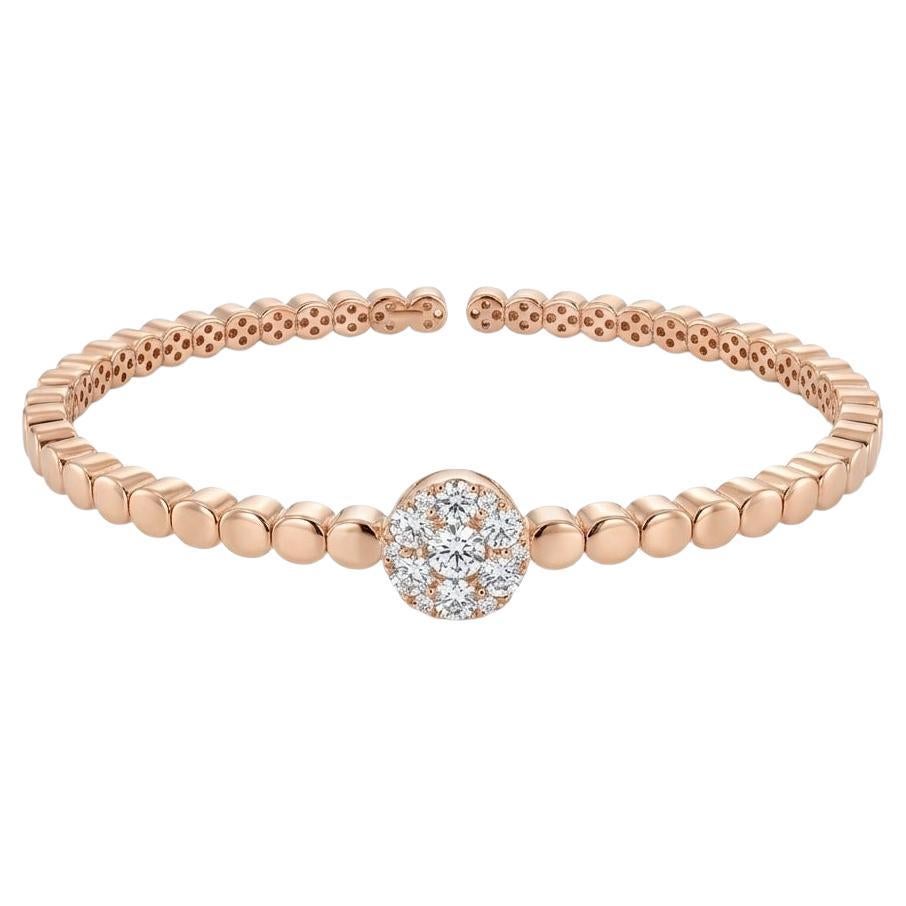 18K Rose Gold Flexible Cuff Bracelet with Rose Element and Brilliant-Cut Diamond