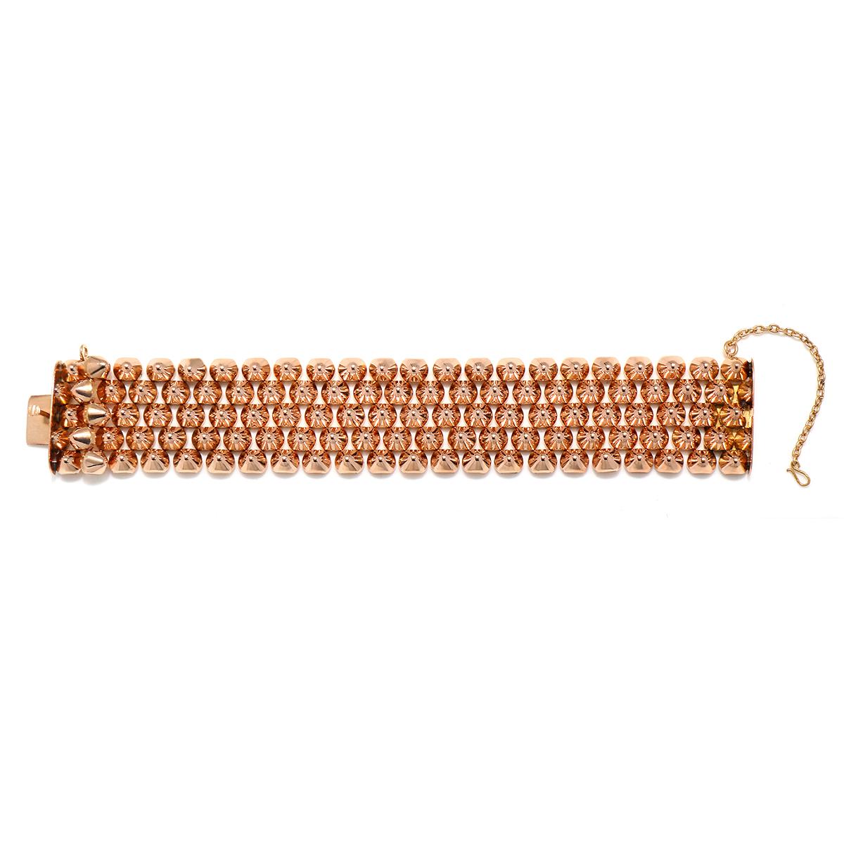 18 Karat Rose Gold Flexible Retro Link Cuff Bracelet In Excellent Condition In Westport, CT