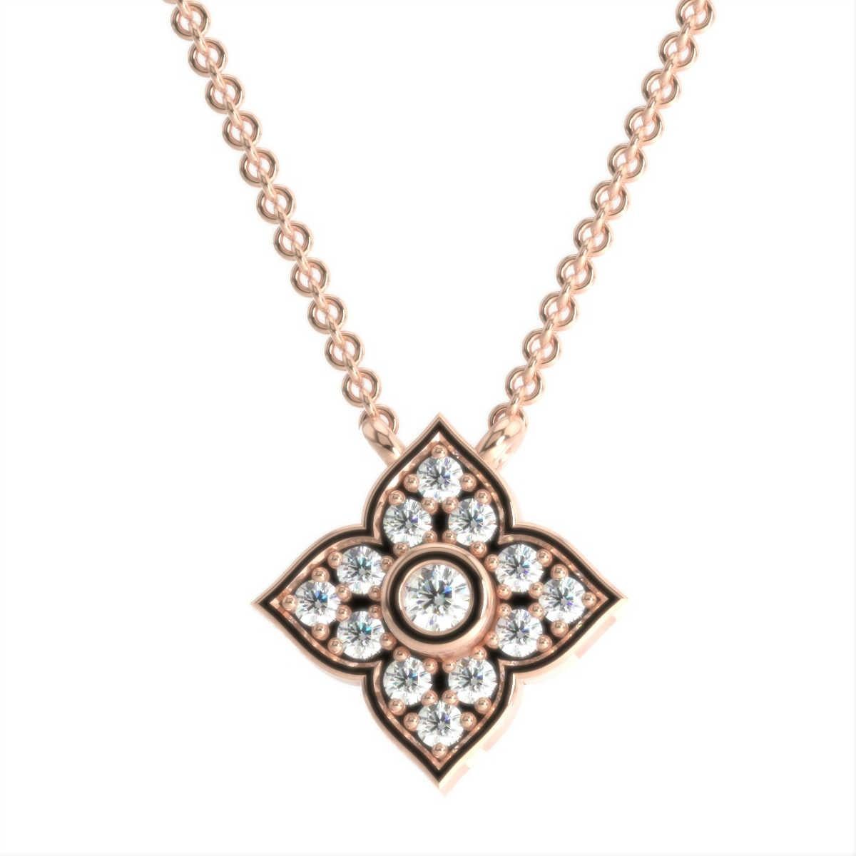 Round Cut 18 Karat Rose Gold Floral Diamond Necklace '1/5 Carat' For Sale