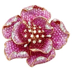 18K Rose Gold Flower Ruby & Pink Sapphire 3-in-1 Diamond Brooch Ring Pendant