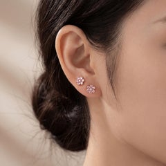 18k Rose Gold Flower Shape Diamond Earrings