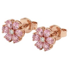 18k Rose Gold Flower Shape Diamond Earrings
