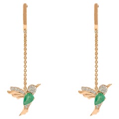 18 Karat Roségold Ohrringe mit fliegendem Hummingbird-Smaragd und Rubin-Kette für Damen