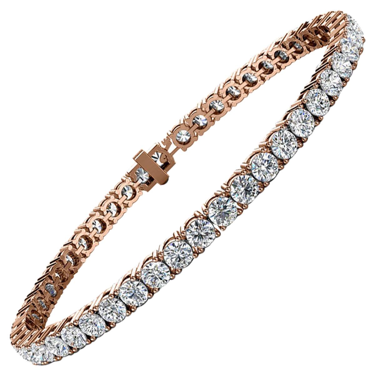 18k Rose Gold Four Prongs Diamond Tennis Bracelet '7 Ct. tw' For Sale