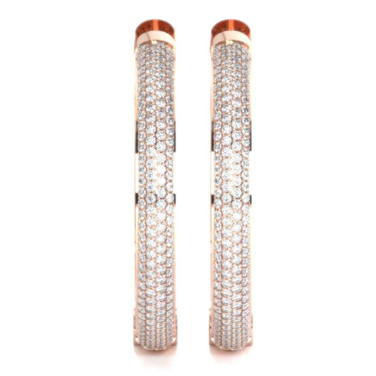 Round Cut 18 Karat Rose Gold Four Rows Inside Out Hoop Diamond Earrings '1 1/2 Carat' For Sale