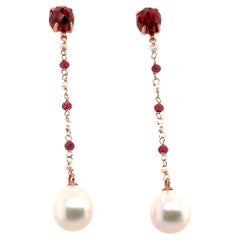 18k Rose Gold Garnet and Pearl Drop Earrings