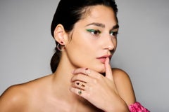 18k Rose Gold Garnet Tourmaline Diamond Curved Earrings
