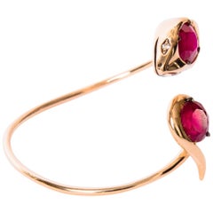 18 Karat Rose Gold, Garnets and Diamonds Snake Bracelet