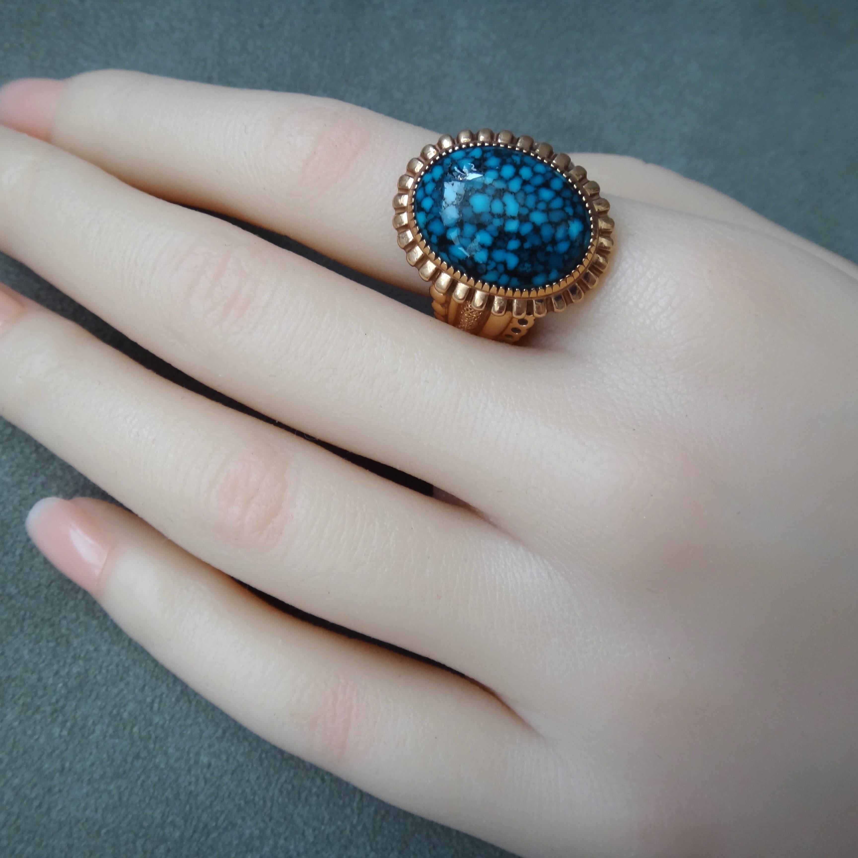 18k Rose Gold Gem-Grade Kingman Turquoise Ring For Sale 7