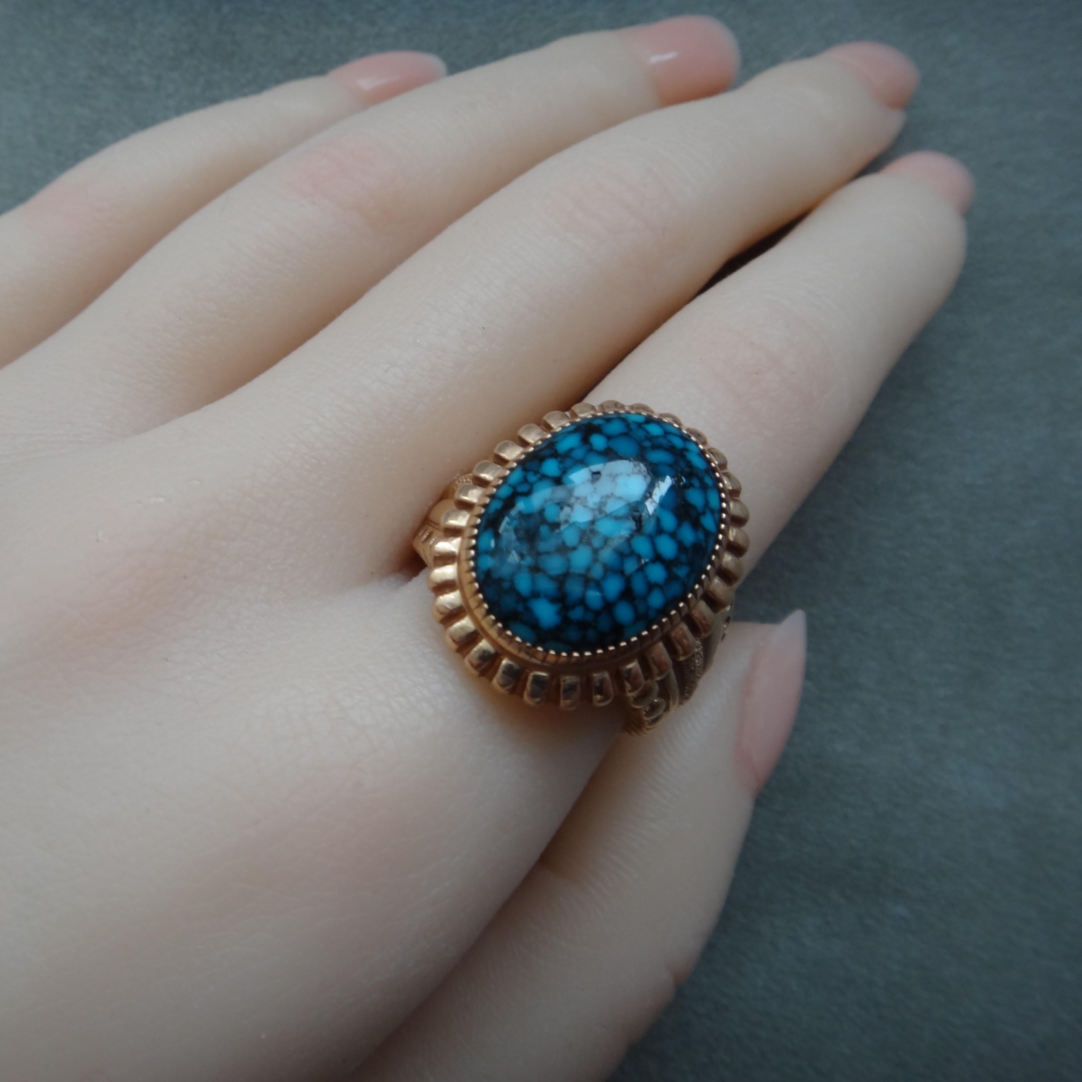 18k Rose Gold Gem-Grade Kingman Turquoise Ring For Sale 8