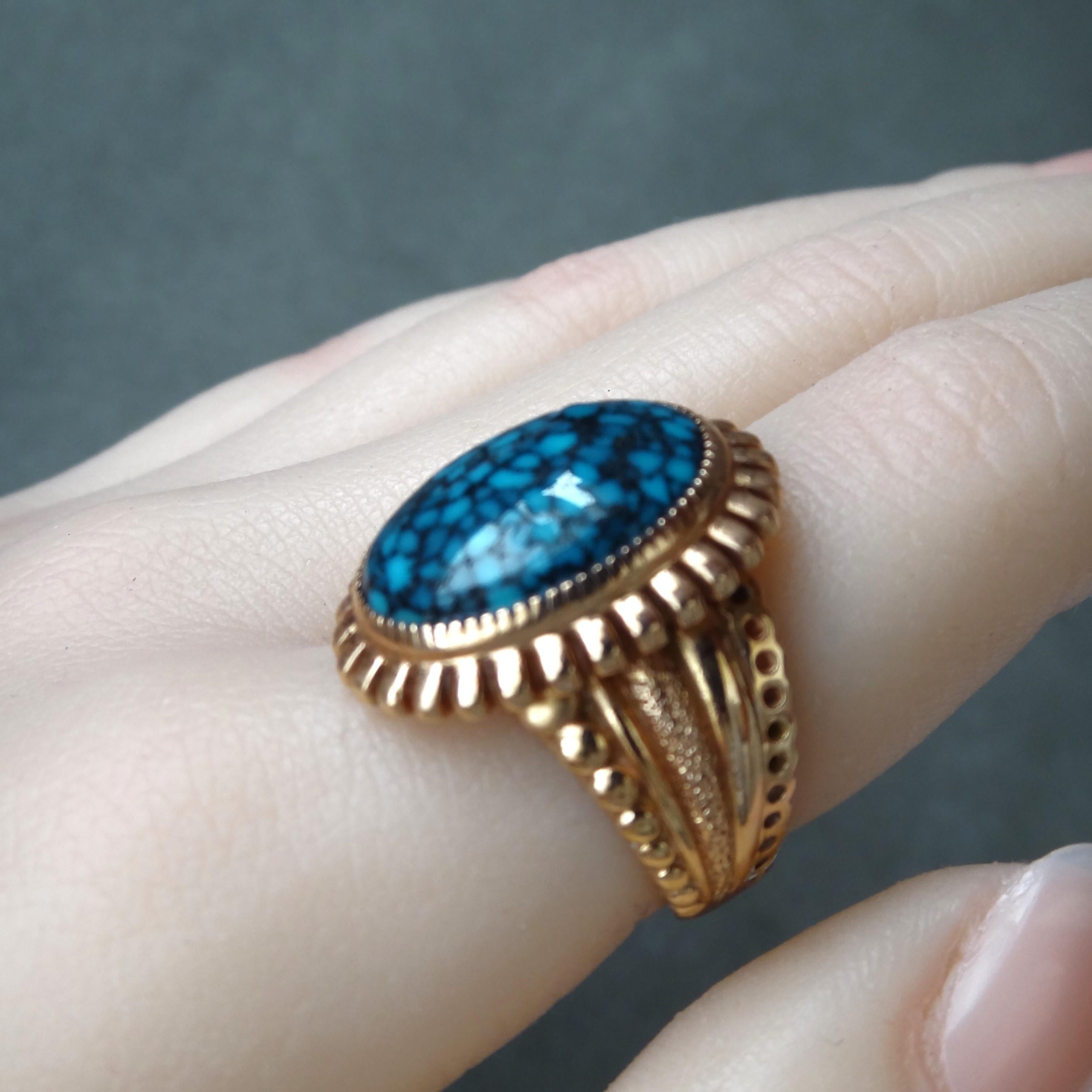 18k Rose Gold Gem-Grade Kingman Turquoise Ring For Sale 9