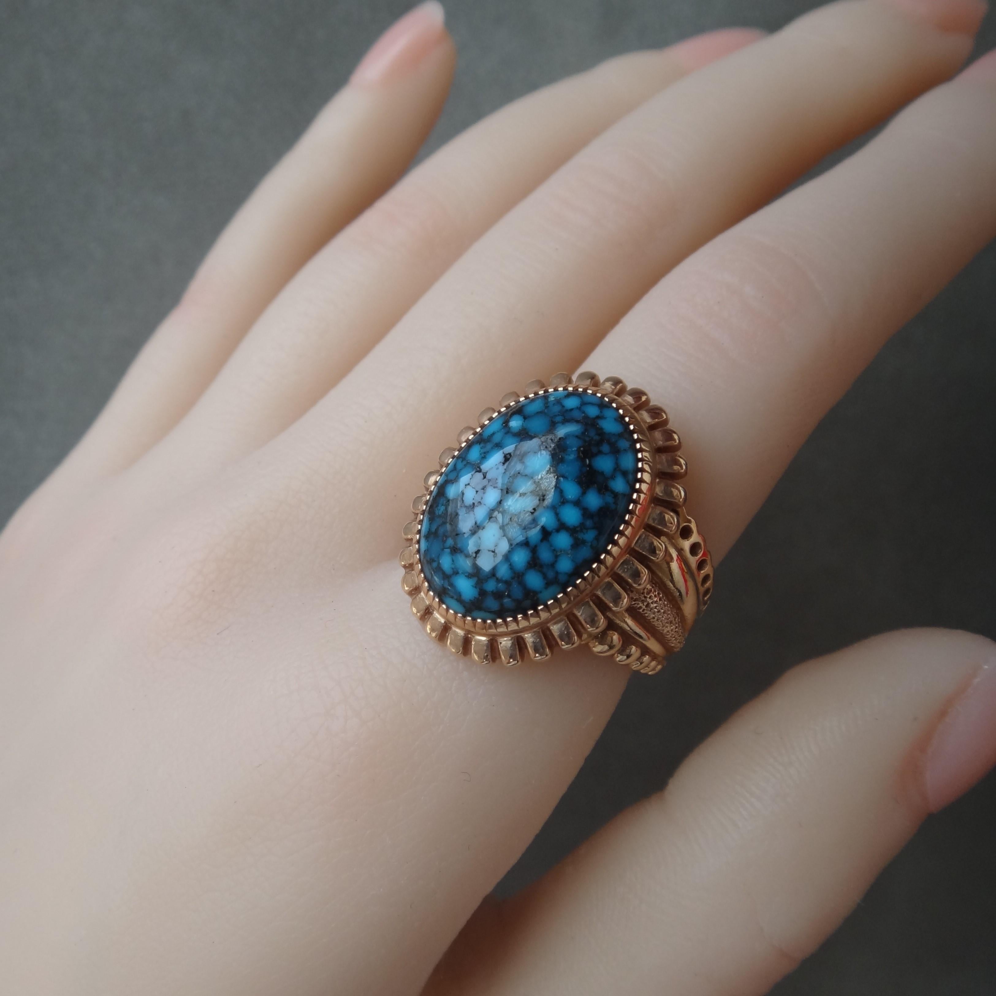 18k Rose Gold Gem-Grade Kingman Turquoise Ring For Sale 4
