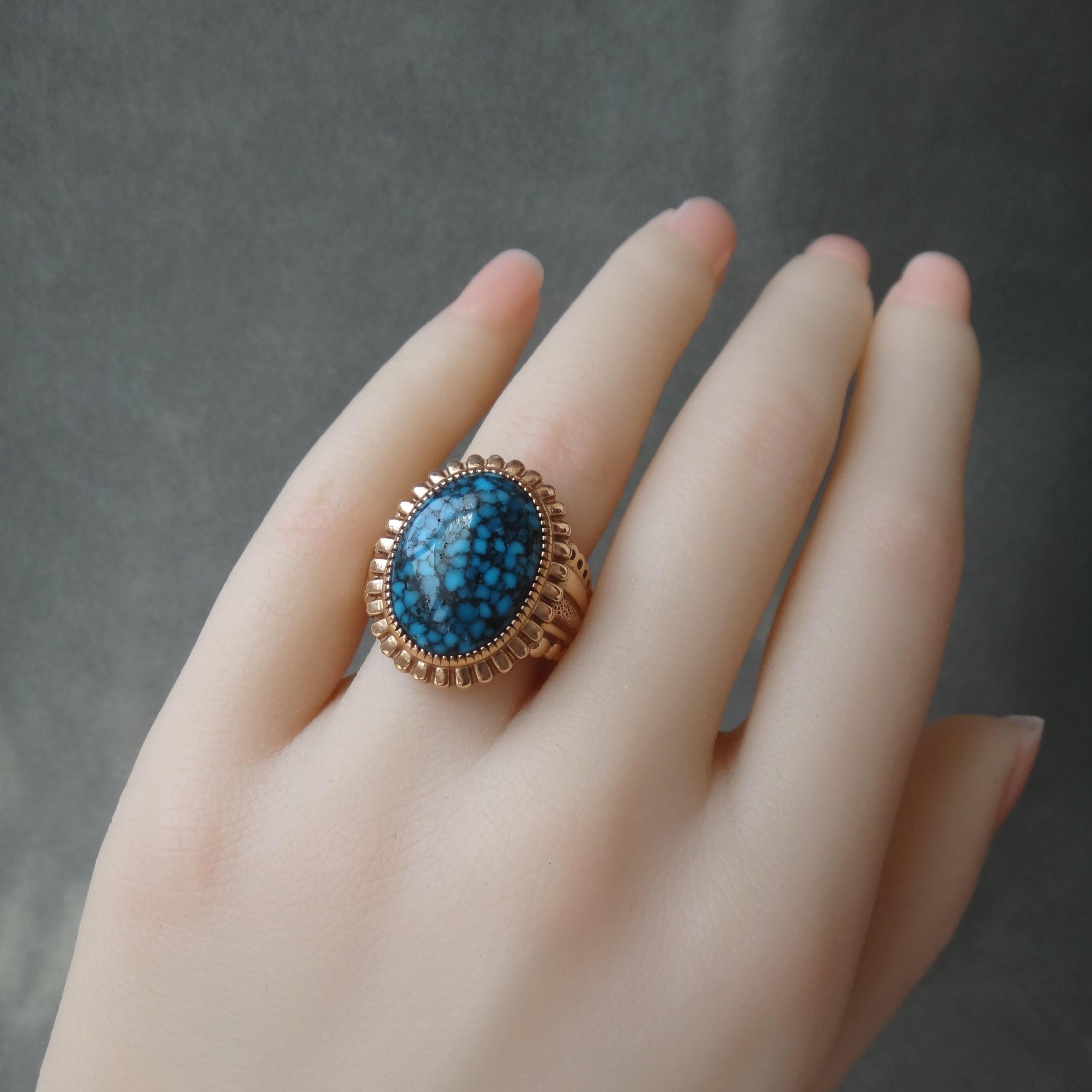 18k Rose Gold Gem-Grade Kingman Turquoise Ring For Sale 5