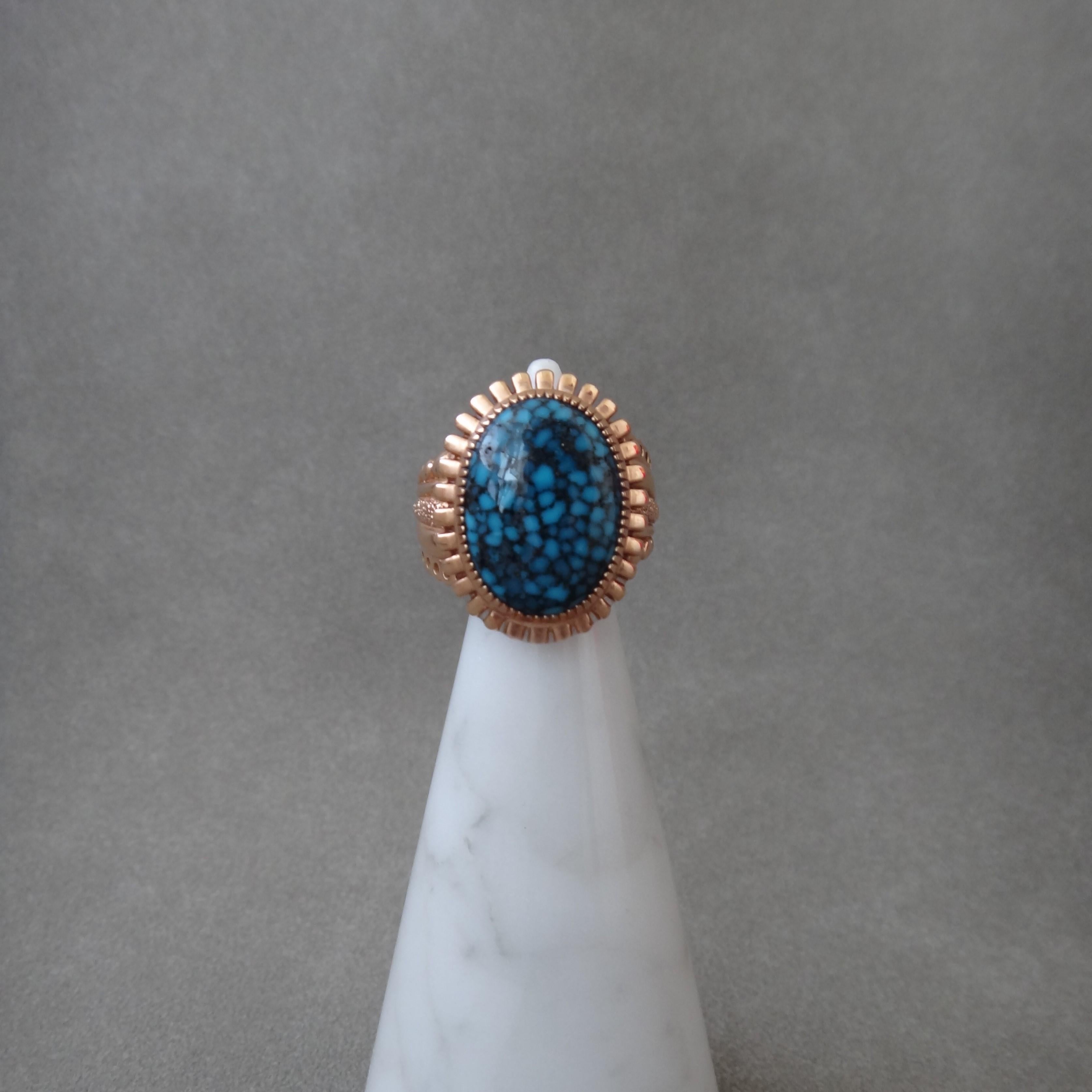 Artisan 18k Rose Gold Gem-Grade Kingman Turquoise Ring For Sale