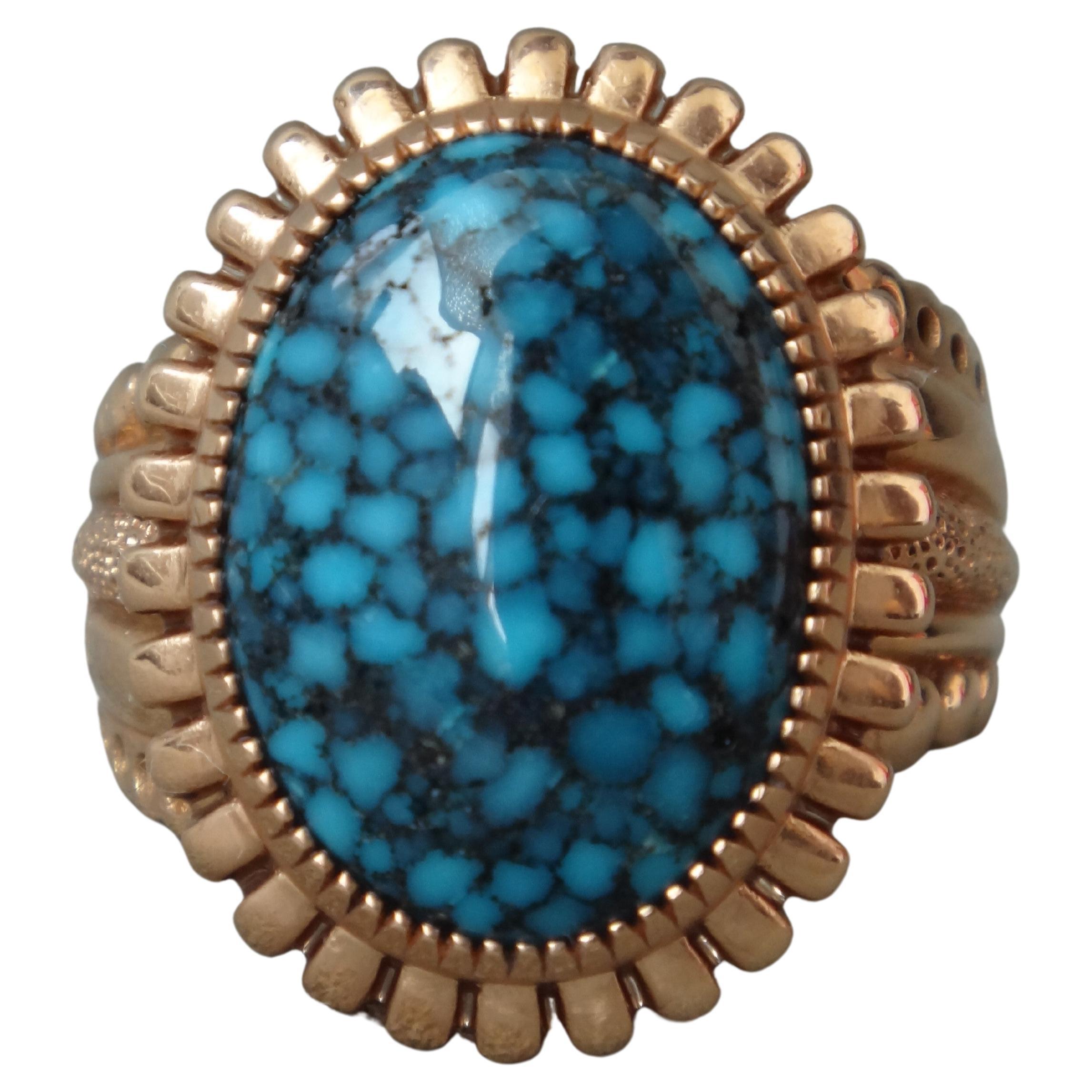18k Rose Gold Gem-Grade Kingman Turquoise Ring For Sale