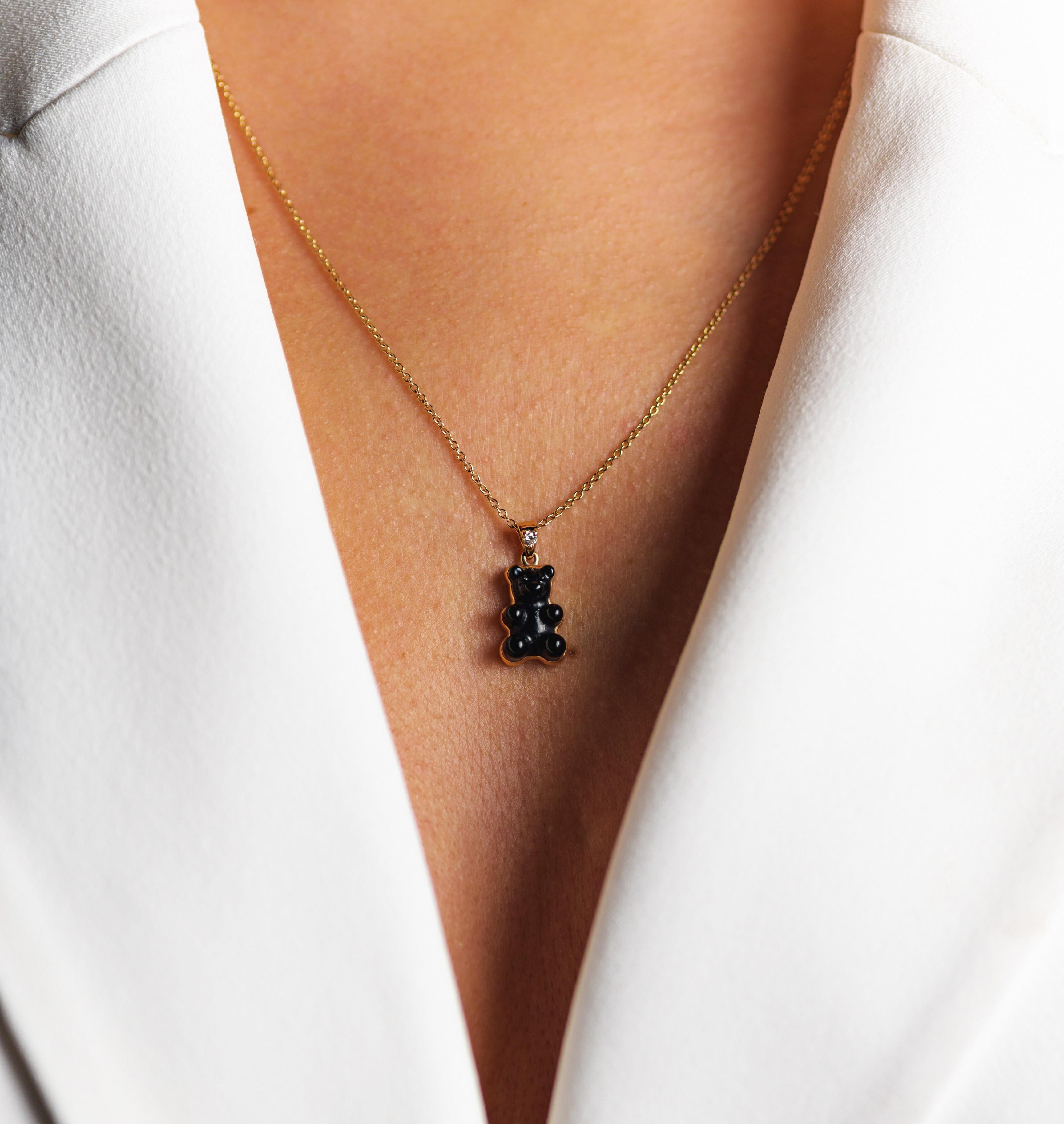 18K Rose Gold Gemmy Bear Black Onyx 0.03ct White Diamond by Jochen Leën