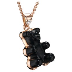 18K Rose Gold Gemmy Bear Black Onyx 0.03ct White Diamond by Jochen Leën