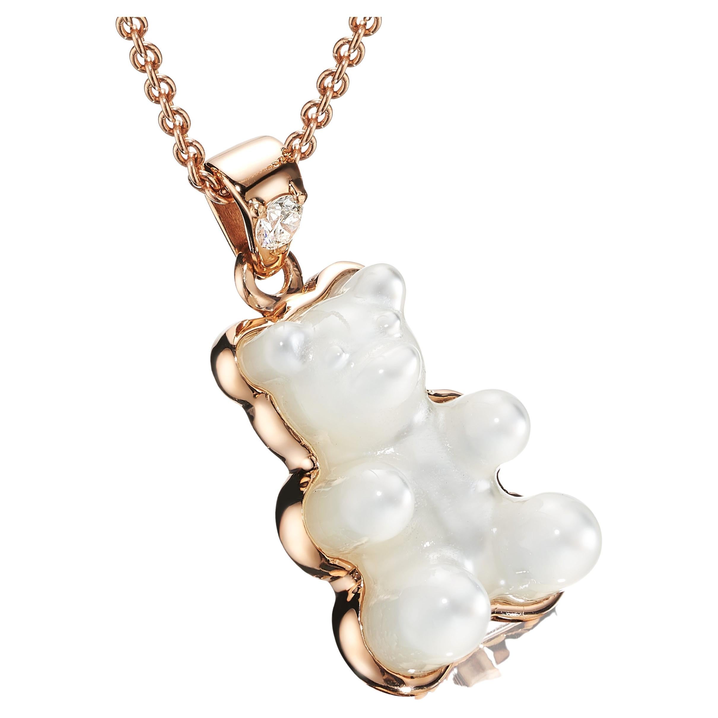 18K Rose Gold Gemmy Bear Mother of Pearl 0.03ct White Diamond by Jochen Leën For Sale