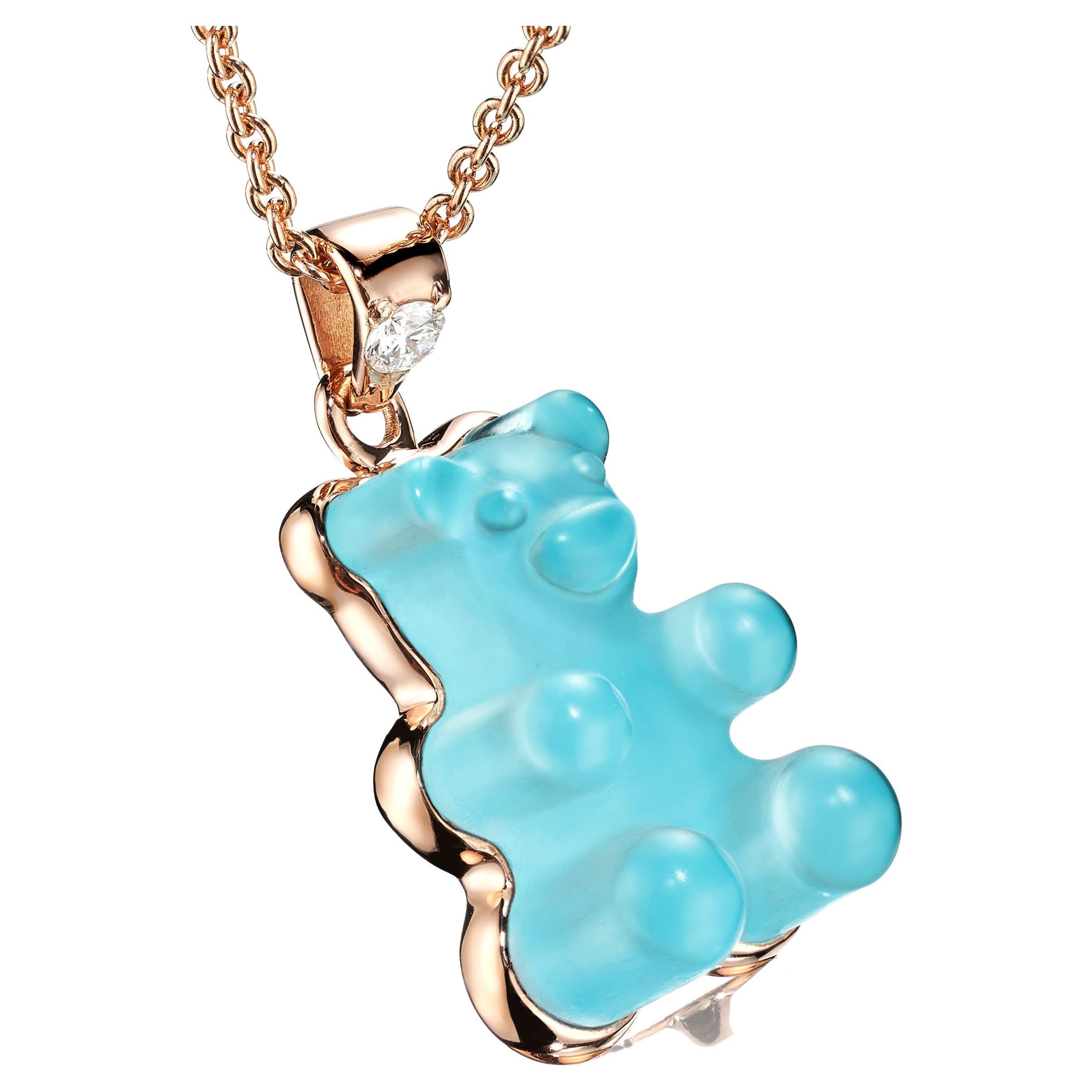 18K Rose Gold Gemmy Bear Turquoise 0.03ct White Diamond by Jochen Leën For Sale