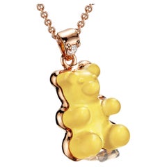 18K Rose Gold Gemmy Bear Yellow Opal 0.03 Ct White Diamond by Jochen Leën