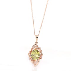 18k Rose Gold Genuine AAA Royal Peridot Pendant Necklace with CZ