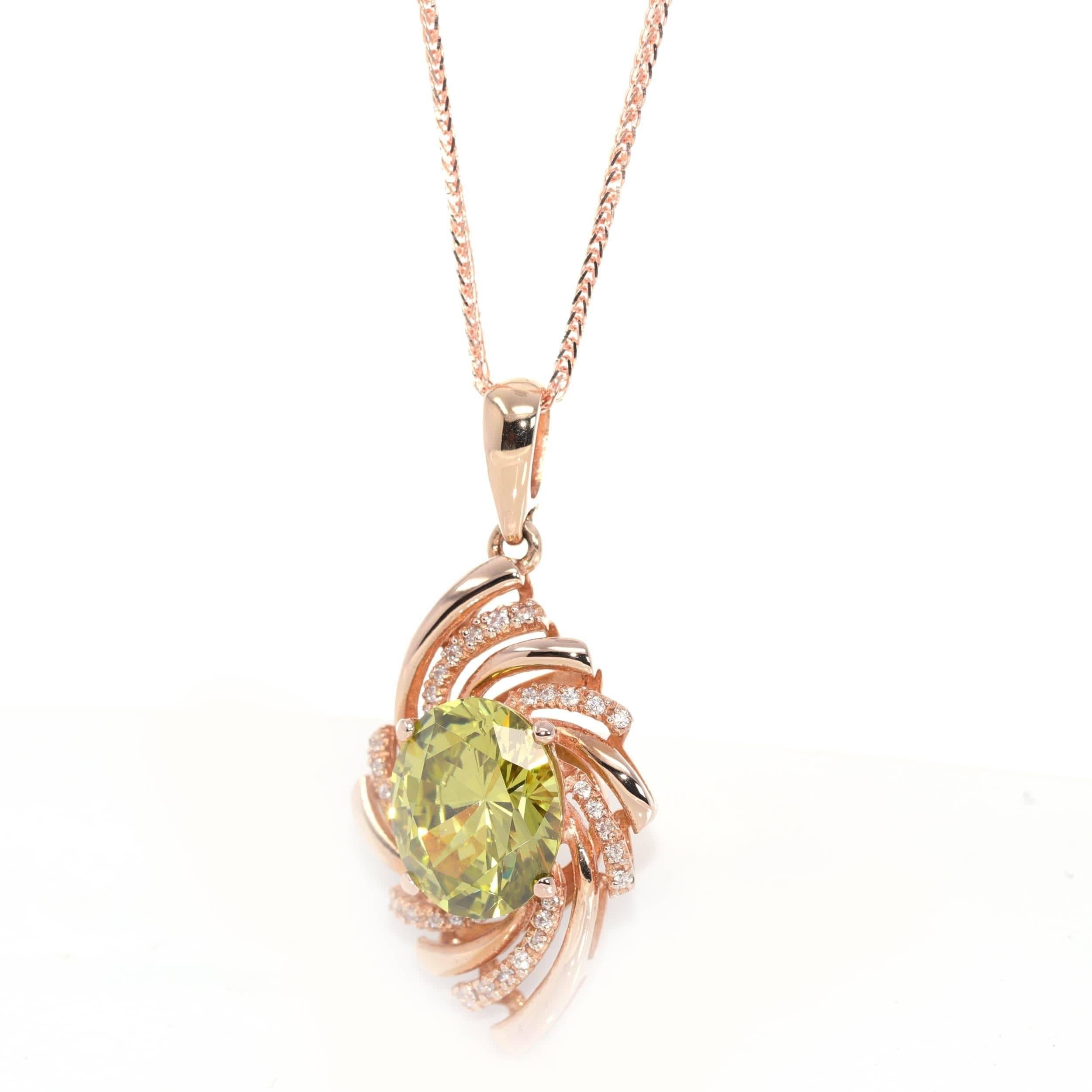 Artist 18k Rose Gold Genuine AAA Royal Peridot Pendant Necklace with CZ For Sale
