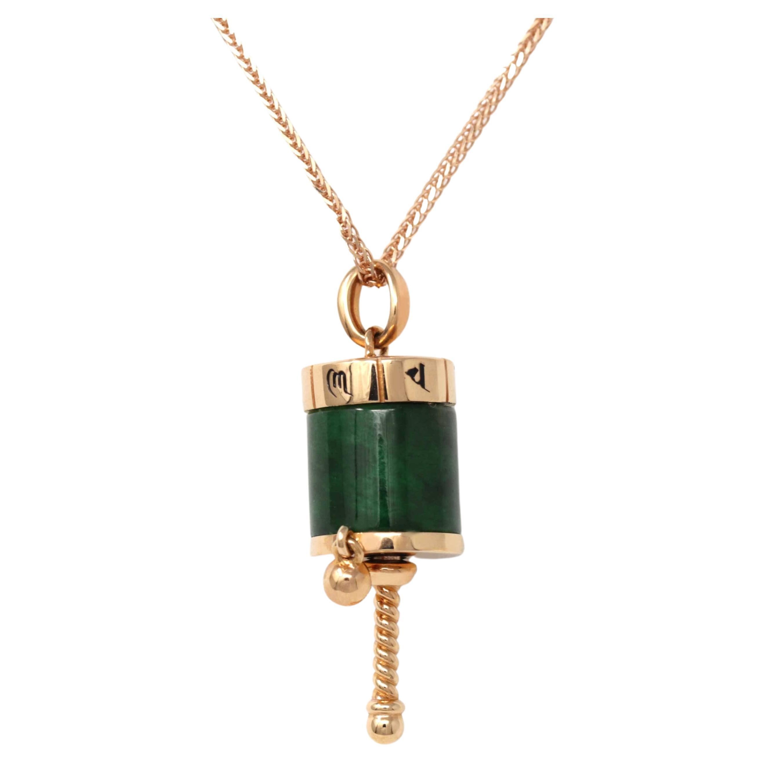 18k Rose Gold Genuine Burmese Jadeite Jade Pendant Necklace, Buddha Dharma For Sale