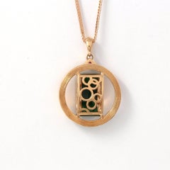 18k Rose Gold Genuine Burmese Jadeite Pendant Necklace with Diamond & Ruby