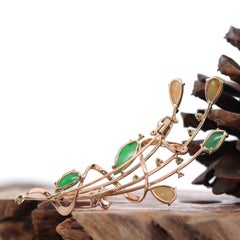 18K Rose Gold Genuine Imperial Jadeite Jade Pendant & Brooch with Diamonds