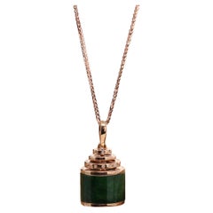 18K Rose Gold Genuine Jadeite Jade Prayer Wheel Flower Pendant with Diamonds