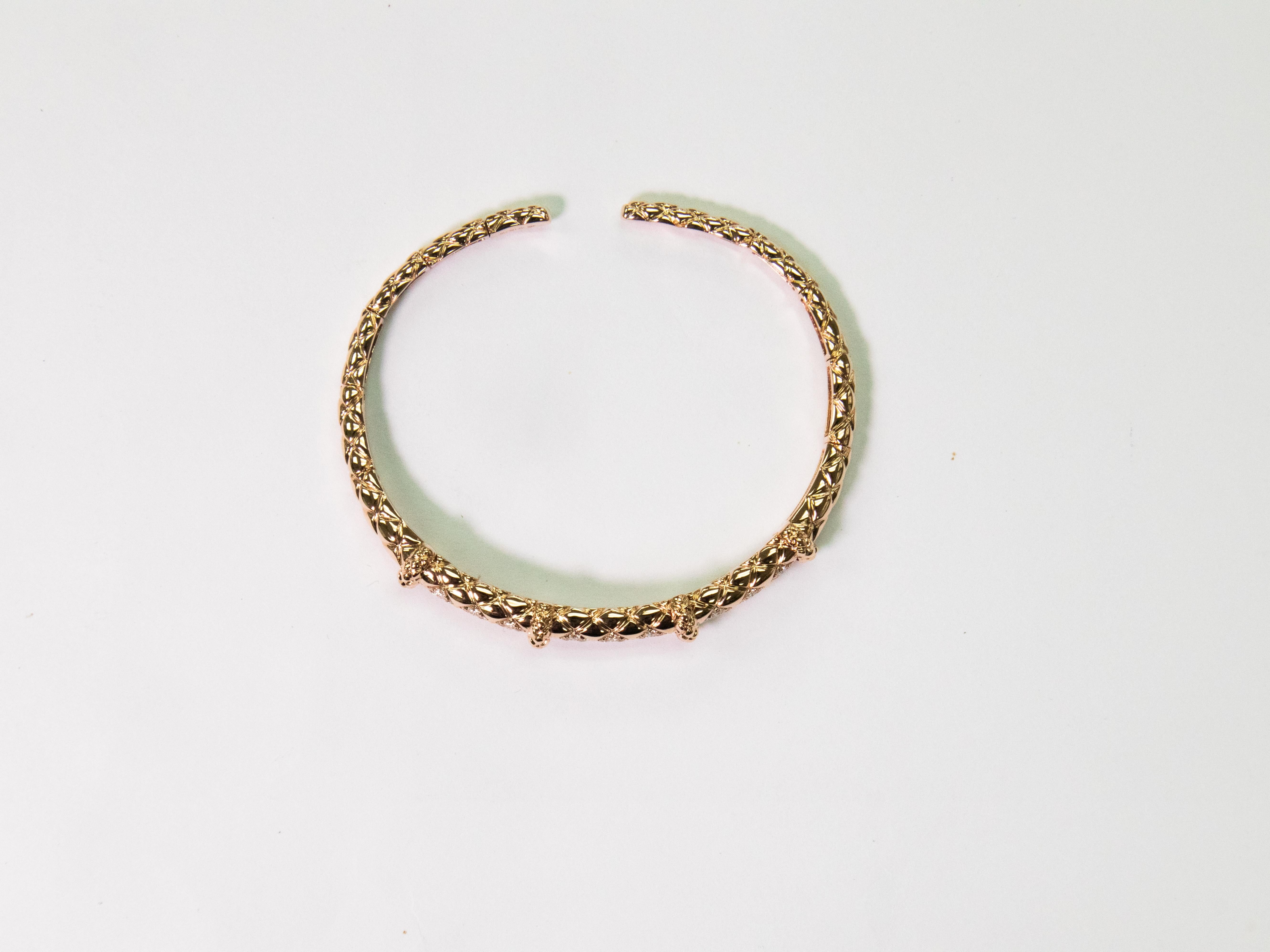 Modern 18K Rose Gold Geometric Diamond Bangle with Round Accents IdunnCollection For Sale