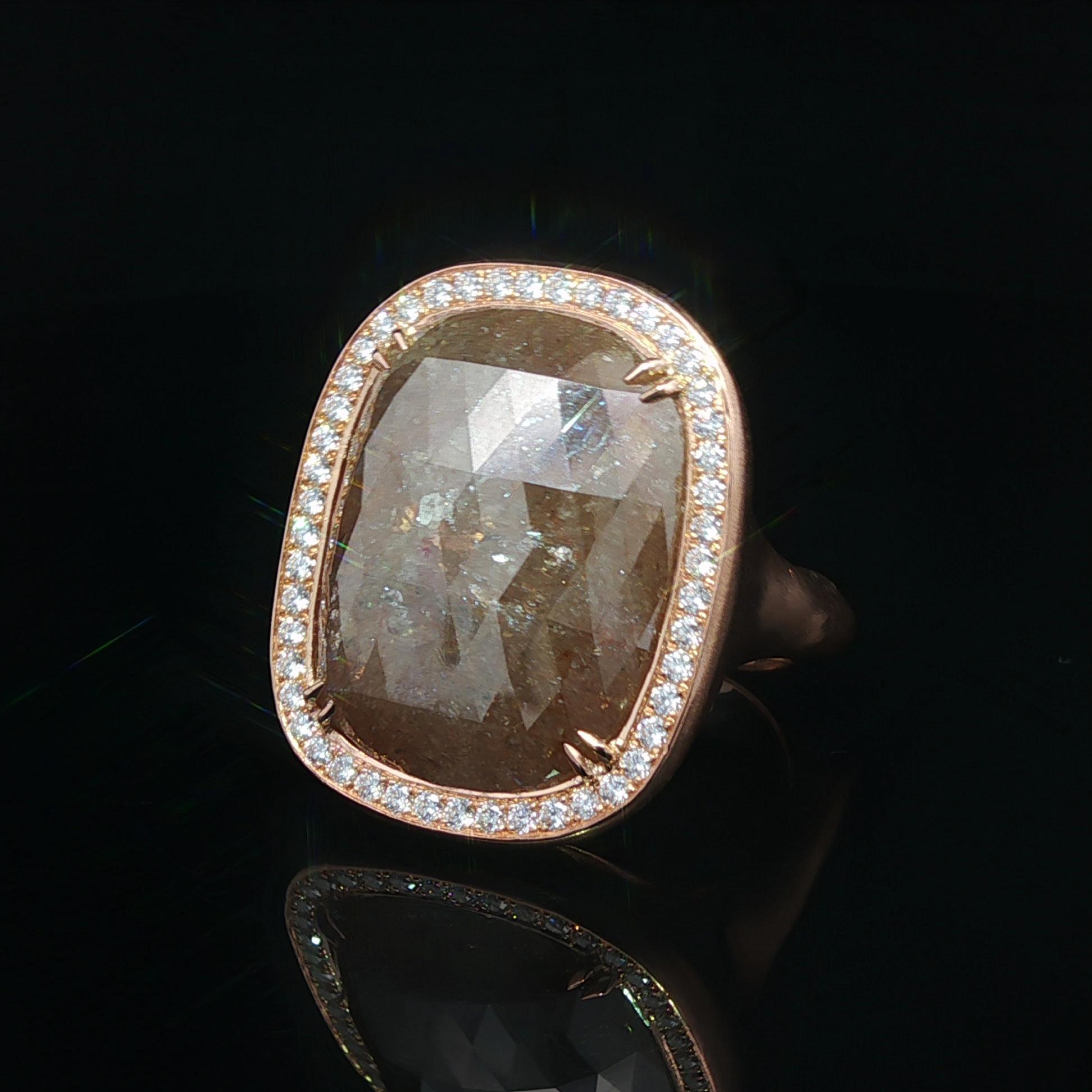 18k Rose Gold GIA 20.34ctw Cushion Checkerboard Faceted Fancy Color Diamond Ring For Sale 8