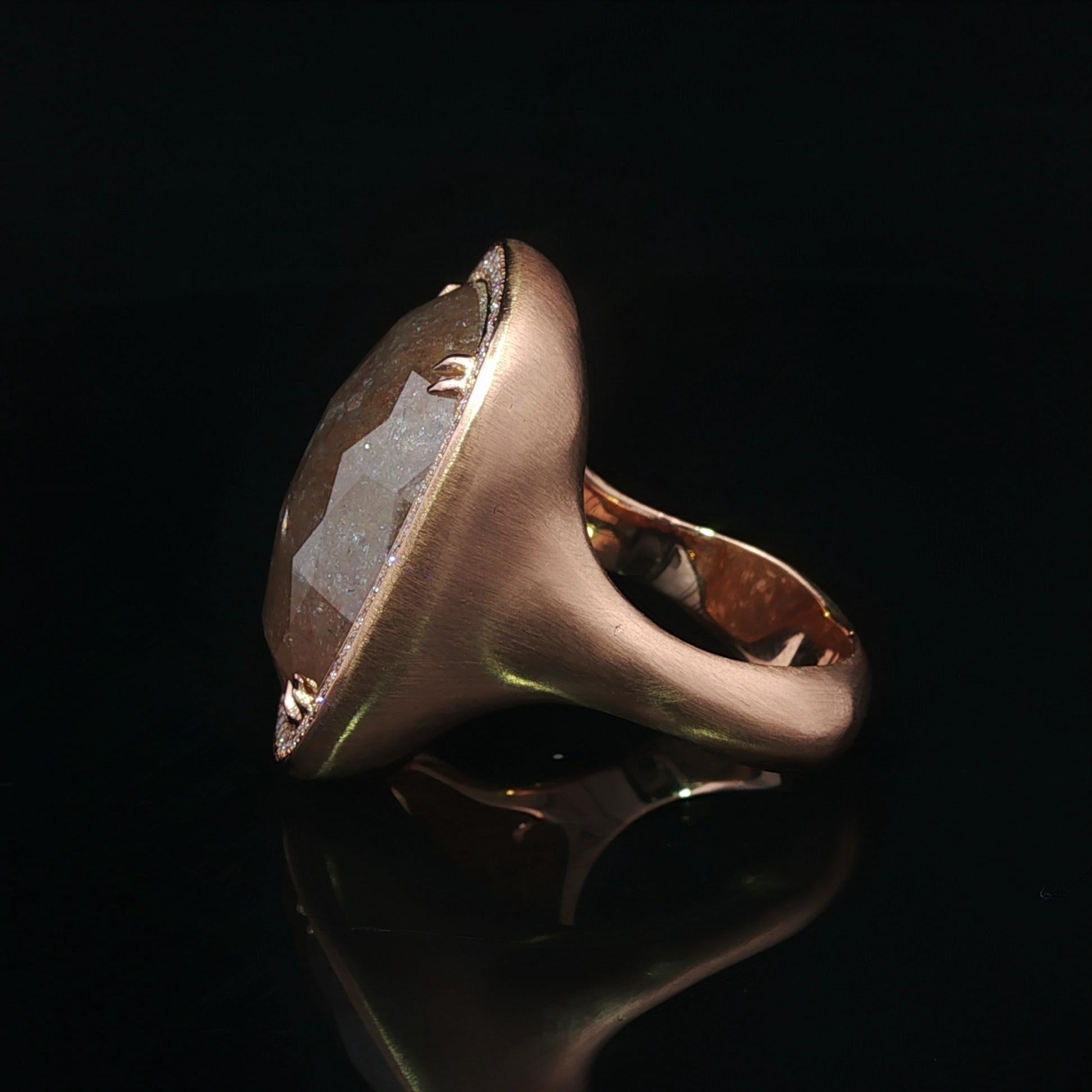 18k Rose Gold GIA 20.34ctw Cushion Checkerboard Faceted Fancy Color Diamond Ring For Sale 9
