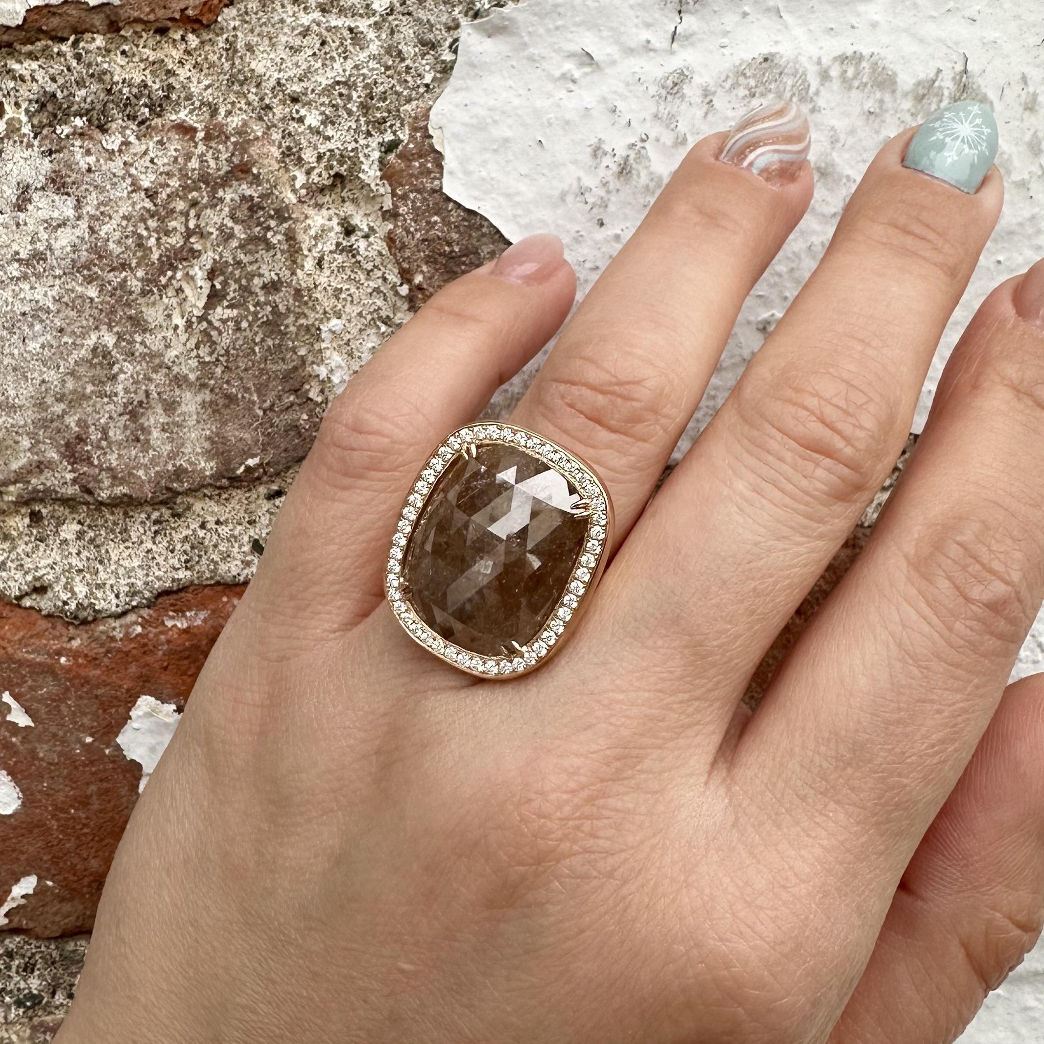 18k Rose Gold GIA 20.34ctw Cushion Checkerboard Faceted Fancy Color Diamond Ring For Sale 11