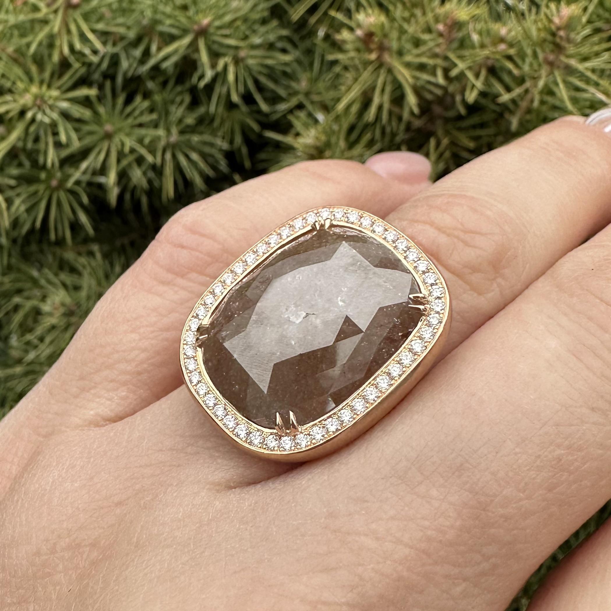 18k Rose Gold GIA 20.34ctw Cushion Checkerboard Faceted Fancy Color Diamond Ring For Sale 13