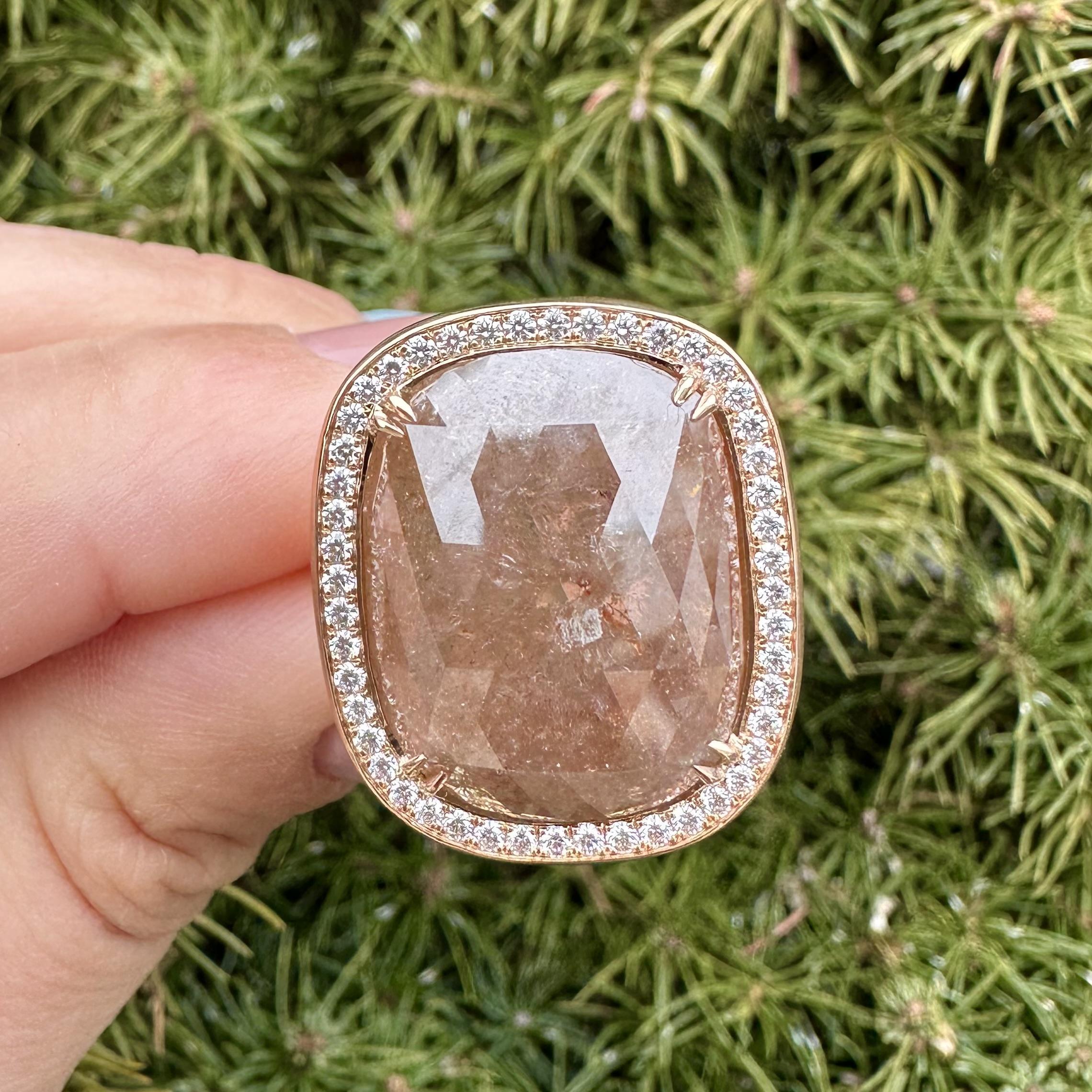 18k Rose Gold GIA 20.34ctw Cushion Checkerboard Faceted Fancy Color Diamond Ring For Sale 14