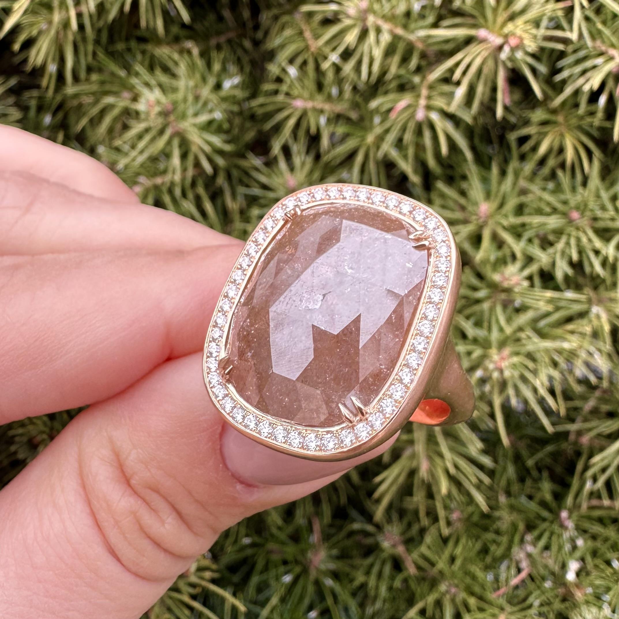 18k Rose Gold GIA 20.34ctw Cushion Checkerboard Faceted Fancy Color Diamond Ring For Sale 15