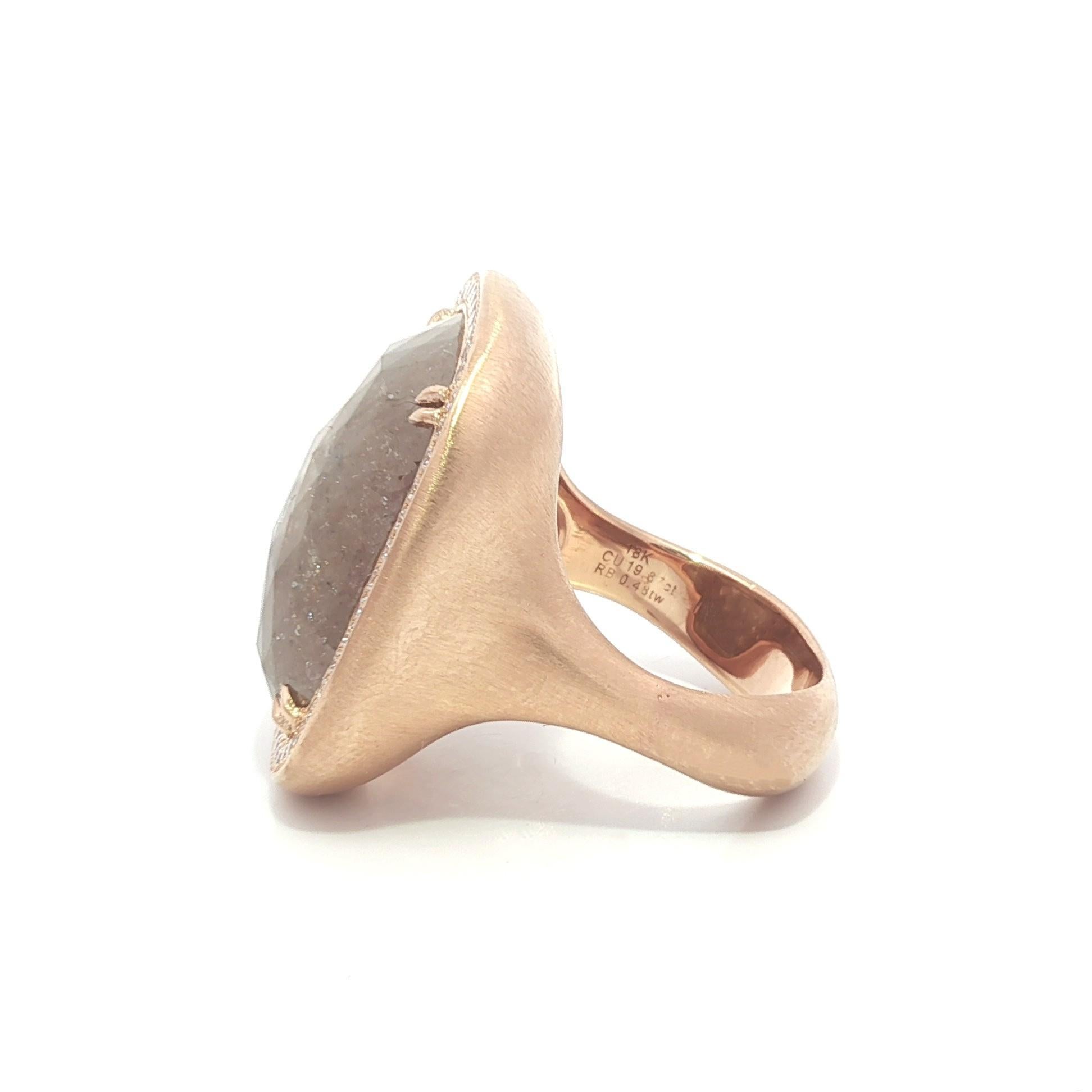 Women's 18k Rose Gold GIA 20.34ctw Cushion Checkerboard Faceted Fancy Color Diamond Ring For Sale