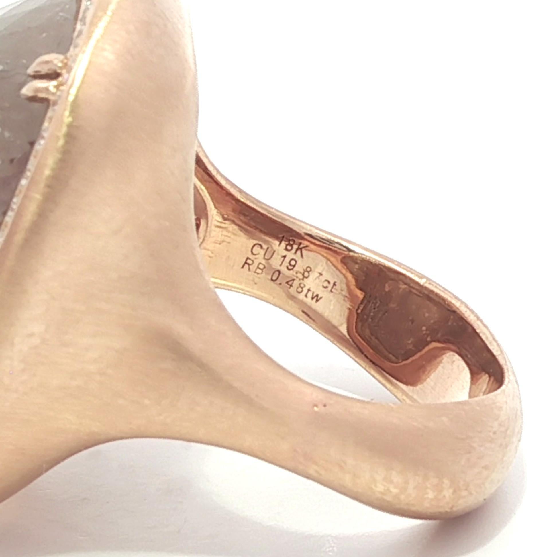 18k Rose Gold GIA 20.34ctw Cushion Checkerboard Faceted Fancy Color Diamond Ring For Sale 1