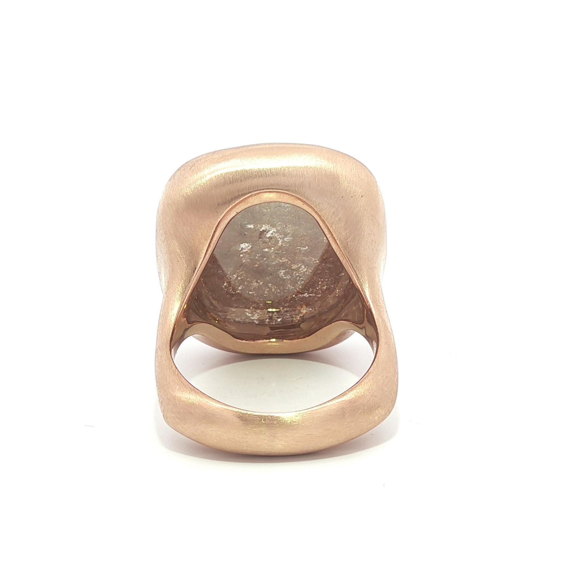 18k Rose Gold GIA 20.34ctw Cushion Checkerboard Faceted Fancy Color Diamond Ring For Sale 2