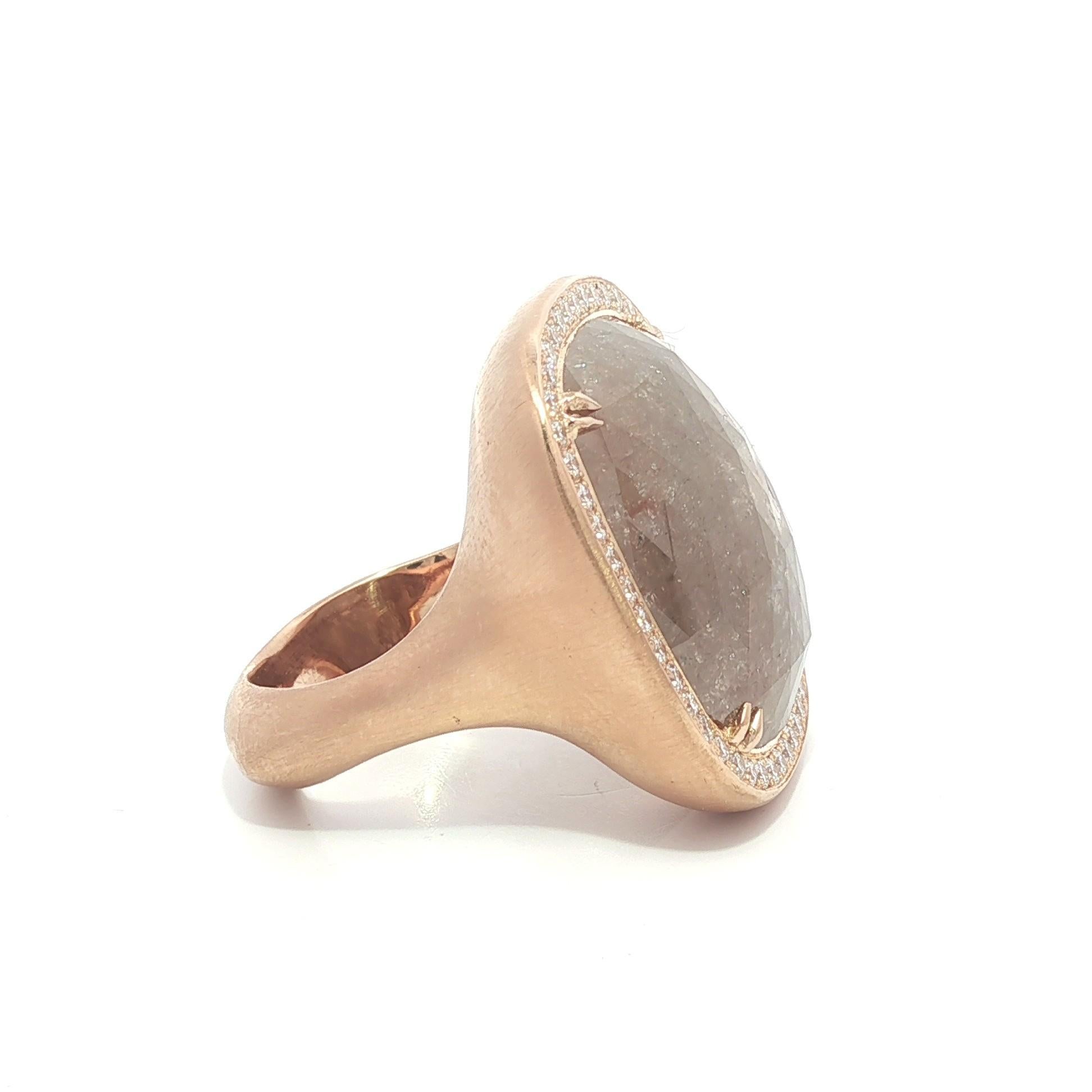 18k Rose Gold GIA 20.34ctw Cushion Checkerboard Faceted Fancy Color Diamond Ring For Sale 3