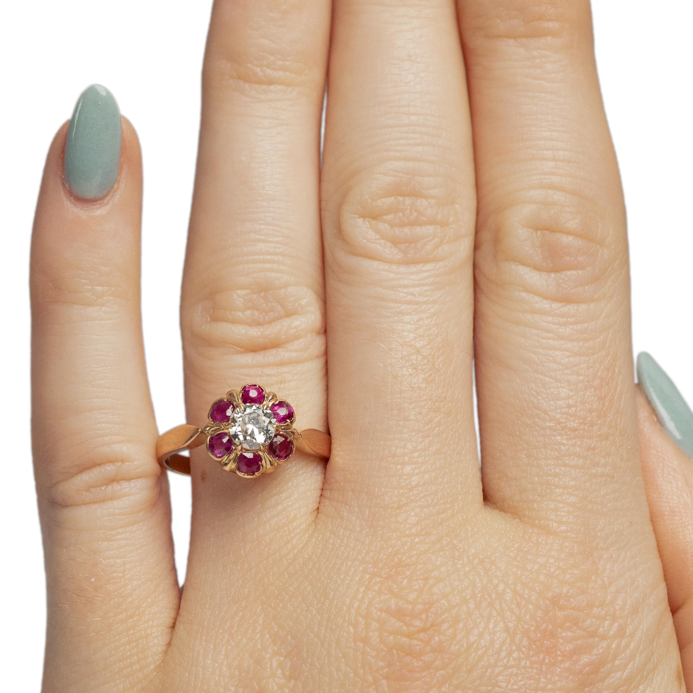 Old European Cut 18K Rose Gold GIA Certified Diamond w/Ruby Halo & French Hallmark Fashion Ring