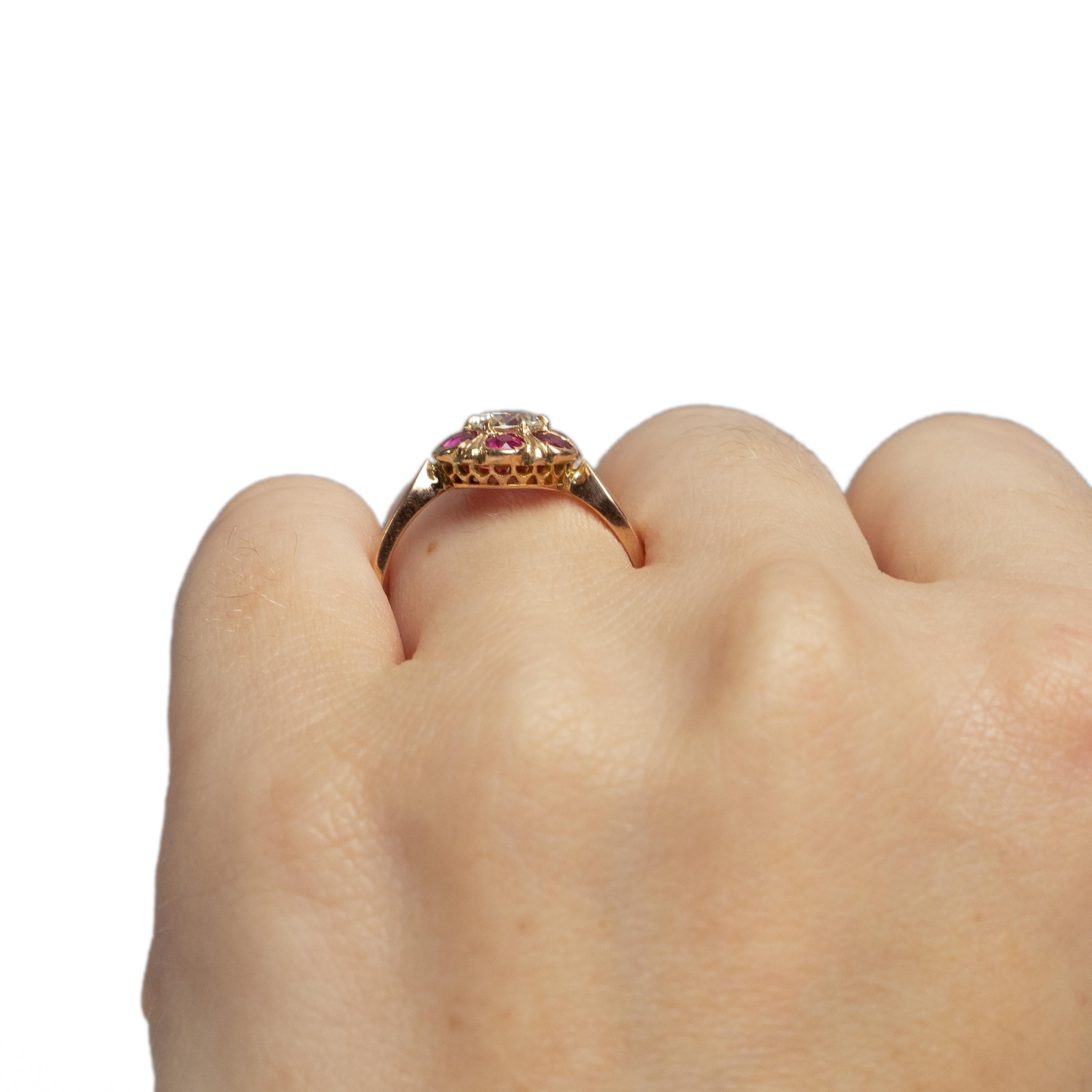 18K Rose Gold GIA Certified Diamond w/Ruby Halo & French Hallmark Fashion Ring In Good Condition In Addison, TX